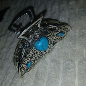 Turquoise and Silver-tone Hair Clip 4" Long